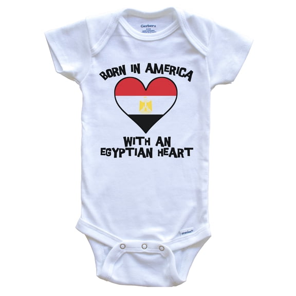 Born In America With An Egyptian Heart Baby Bodysuit Egypt Flag Baby Bodysuit, 3-6 Months White