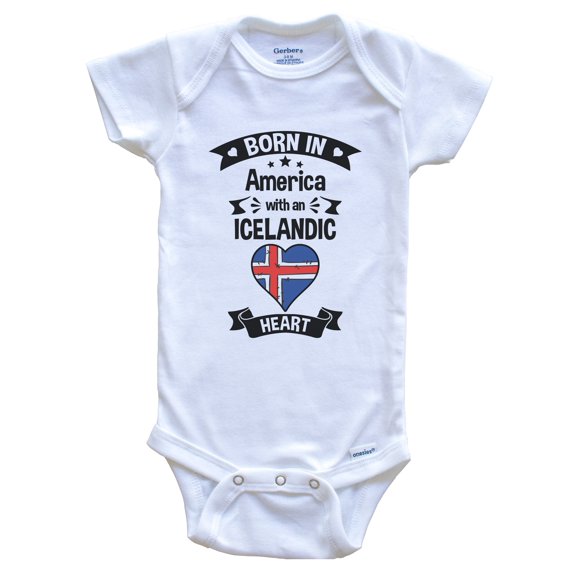 Born In America With An Icelandic Heart Baby Bodysuit