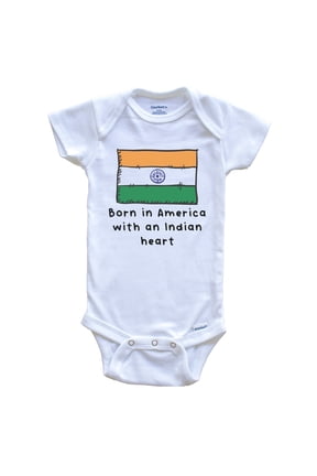 Born In America With An Indian Heart Cute India Flag Baby Bodysuit, 3-6 Months White
