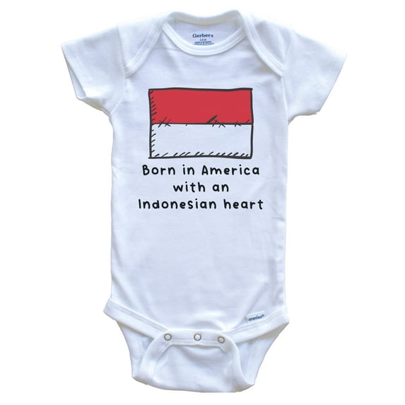 Born In America With An Indonesian Heart Cute Indonesia Flag Baby Bodysuit, 6-9 Months White