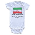 thumbnail image 1 of Born In America With An Iranian Heart Cute Iran Flag Baby Bodysuit, 0-3 Months White, 1 of 2