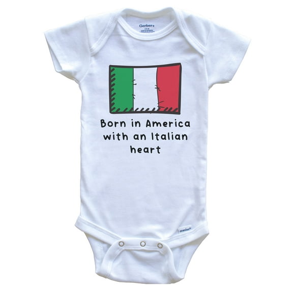 Born In America With An Italian Heart Cute Italy Flag Baby Bodysuit, 0-3 Months White