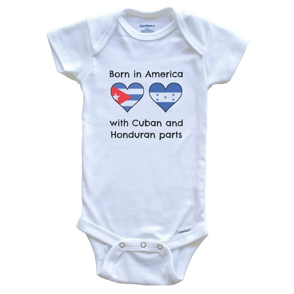 Born in America with Cuban and Honduran Parts Funny Cuba Honduras Flags Baby Bodysuit, 0-3 months white
