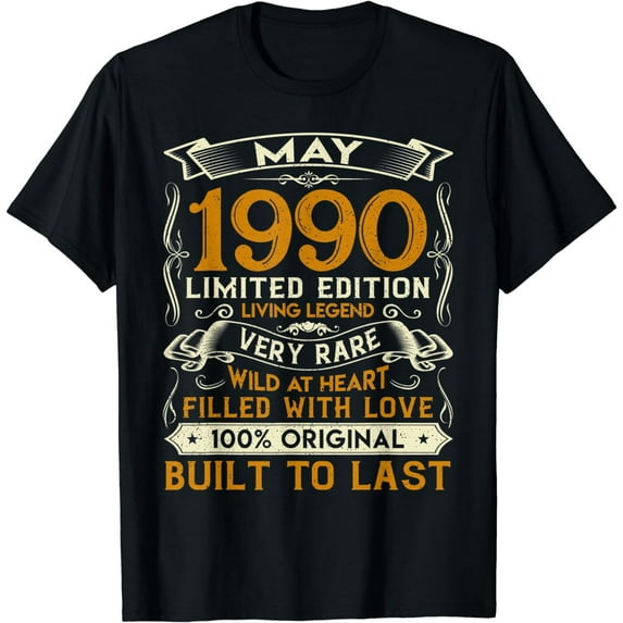 Born In May 1990 Vintage Birthday Party For Men Women Bday T-Shirt