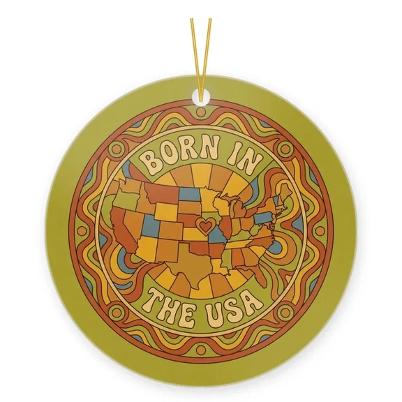 Born In The Usa Native Gift Ornament For Patriotic American Family 2D FLAT CIRCLE Ceramic Ornament