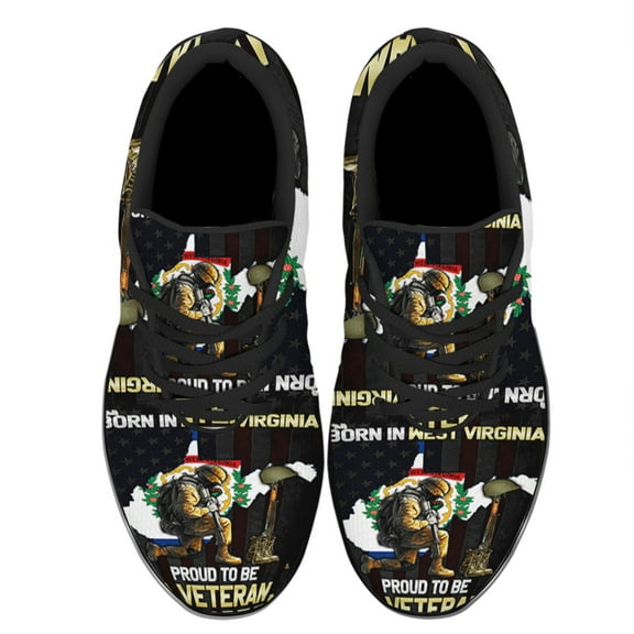 Born In West Virginia Proud To Be A Veteran Shoes Women's Fashion Sneakers Tennis Running Shoes for Men Women Black Size 3.5
