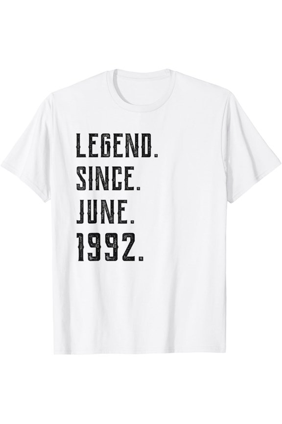 Born June 1992 Legend Since 1992 29 Year Old T-ShirtMen and women, White T-shirt, size: Extra large