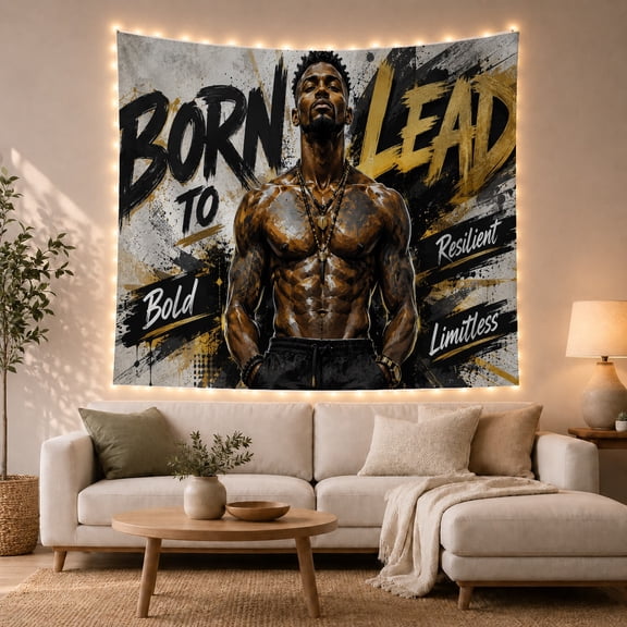 Born to Lead Message With Athlete Portrait, Inspirational Retro Style for Men, Motivational Wall Art, Graduation Gift, Tapestry Wall Hanging for Bedroom and Office