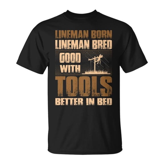Born Lineman Graphic Cotton Tee for Adults – Unisex T-Shirt with Lineman Design, Casual Comfortable Everyday Wear, Size 2XL, Color Black