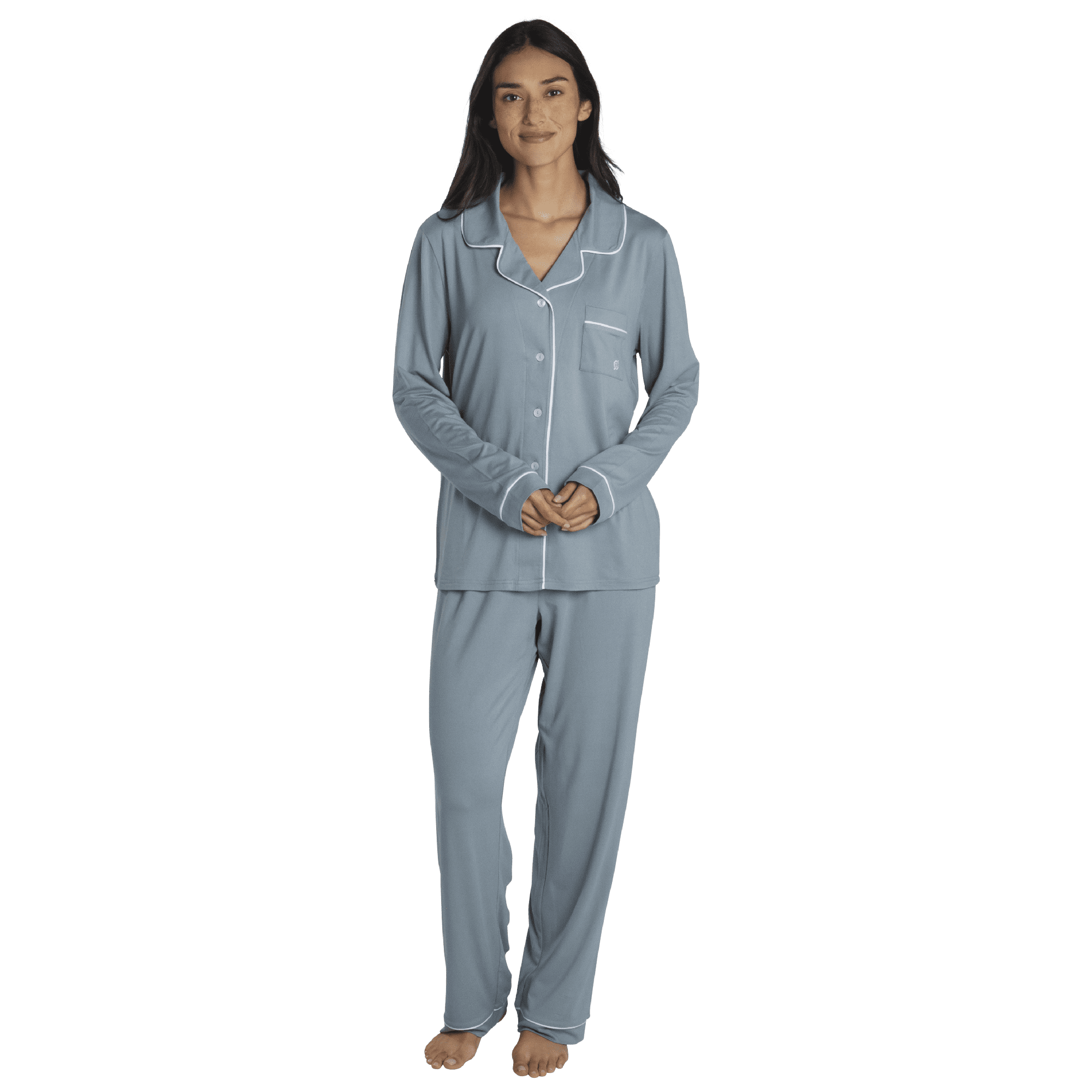 Born Long Sleeve Notch Collar Women's Pajama Set (Sea Foam, Large ...