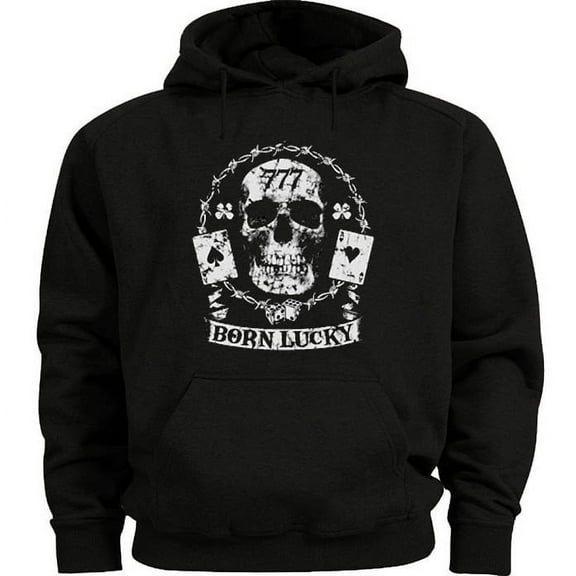 Born Lucky 777 Skull Hoodie Men's Sweatshirt Black