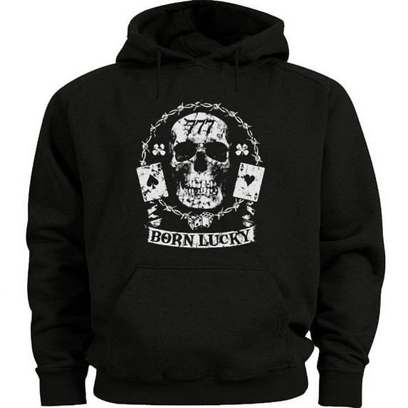 Born Lucky 777 Skull Hoodie Men's Sweatshirt Black
