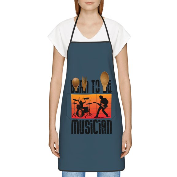 Born to Be a Musician Apron, Inspirational Gifts for Men Women, Funny Apron, Chef Bib with Pockets, Waterproof Work Apron for BBQ Kitchen Crafting Gardening