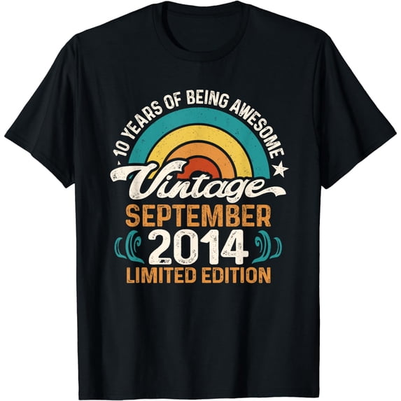 Born September 2014 Retro Sunset 10 Year Old 10th Birthday T-Shirt