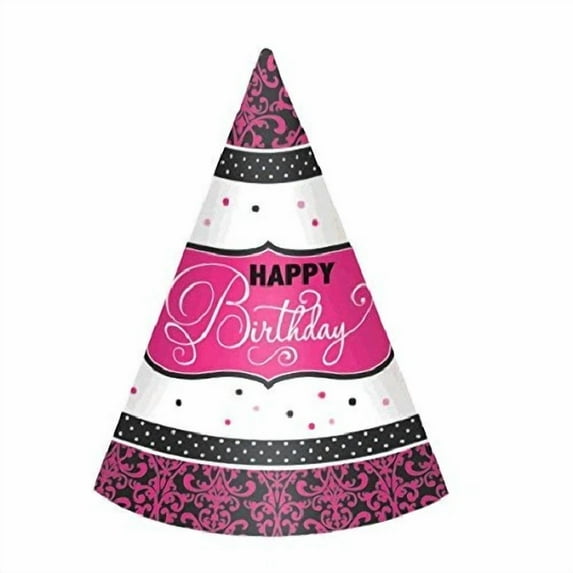 Born To Be Fabulous Modern Pink Black Adult Birthday Party Favor Cone Hats