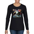 thumbnail image 1 of Born To Be Free Blad Eagle and American Flag Cars and Trucks Womens Graphic Long Sleeve T-Shirt, Black, Small, 1 of 3