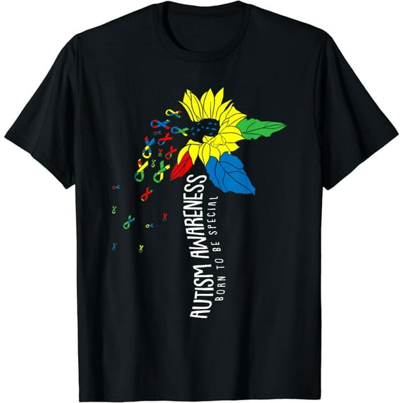 Born To Be Special Autism Awareness Sunflower Puzzle Ribbon T-Shirt