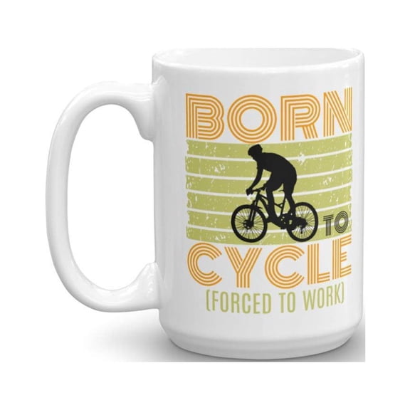 Born To Cycle Distressed Coffee & Tea Gift Mug for Men & Women Cyclist (15oz)