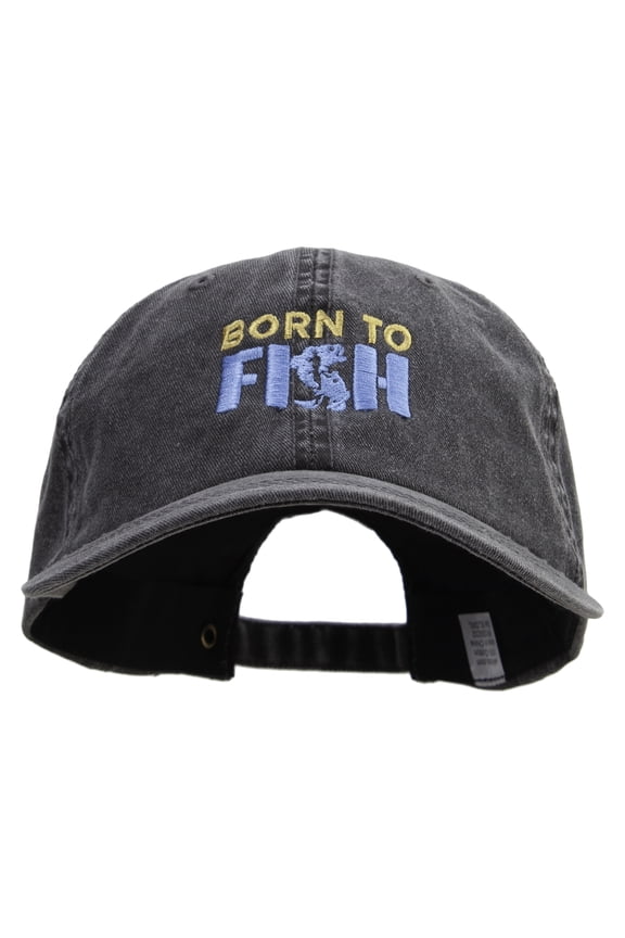 Born To Fish Embroidered Big Size Washed Pigment Dyed Cap - Black XL-3XL