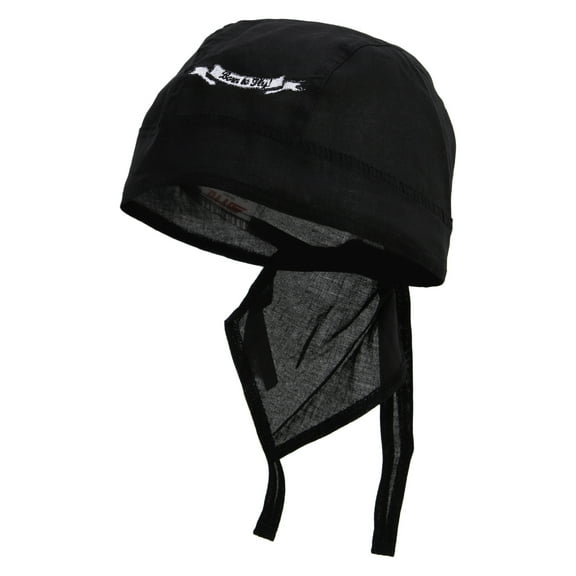Born To Fly Airplane Embroidered Cotton Poplin Biker Style Head Wrap - Black OSFM
