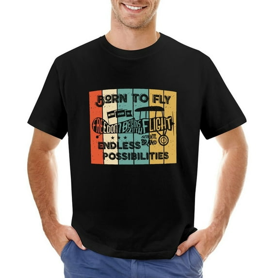 Born To Fly Vintage T-shirt Mens Cotton Classic Crewneck Short Sleeve Tees Unisex Black 3XL