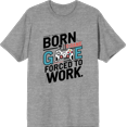 thumbnail image 1 of Born To Game, Forced To Work Adult Heather Gray Crew Neck Short Sleeve Tee-Small, 1 of 4