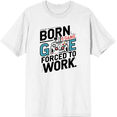 thumbnail image 1 of Born To Game, Forced To Work Adult White Crew Neck Short Sleeve Tee-Medium, 1 of 4