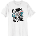 thumbnail image 1 of Born To Game, Forced To Work Adult White Crew Neck Short Sleeve Tee-XXL, 1 of 4