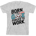 thumbnail image 1 of "Born To Game, Forced To Work" Youth Heather Gray Crew Neck Short Sleeve Tee-Medium, 1 of 2