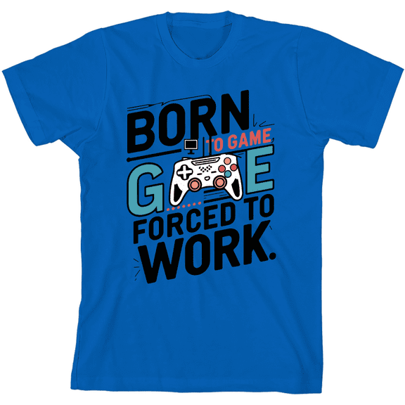 "Born To Game, Forced To Work" Youth Natural Crew Neck Short Sleeve Tee-3XL