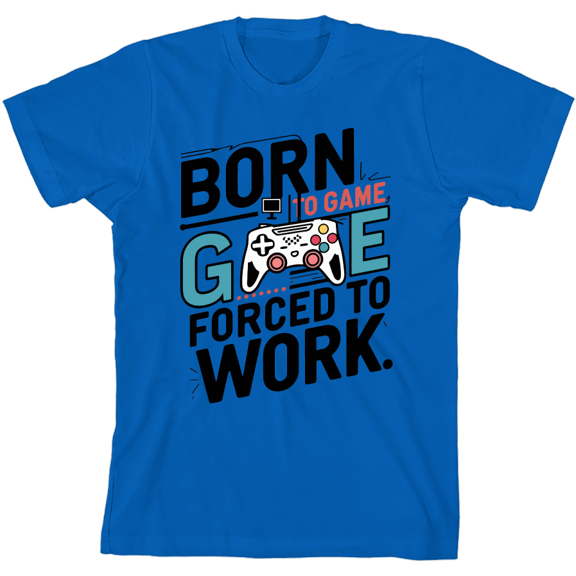 "Born To Game, Forced To Work" Youth Natural Crew Neck Short Sleeve Tee-Small