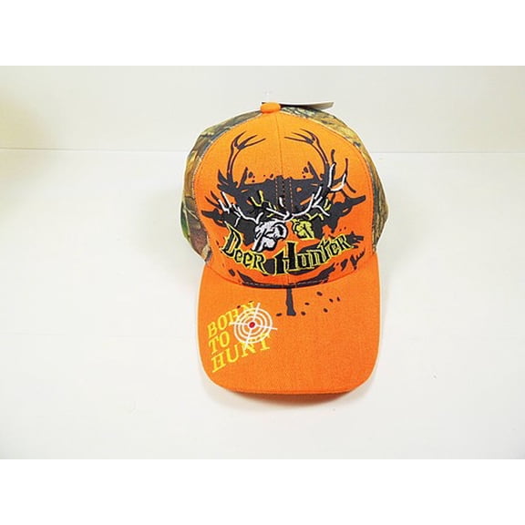 Born To Hunt Deer Hunter Lightweight Breathable Adjustable Polyester Hunting Baseball Cap, Neon Orange Camo