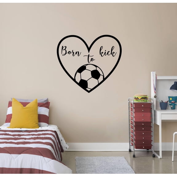 Born To Kick Balls Ball Quote Soccer Player Athlete Quotes Wall Sticker for Nursery Bedroom Children Kids World Cup Sport Fans Rooms Home Art Murals Decals Decor Vinyl Decoration Size (10x10 inch)