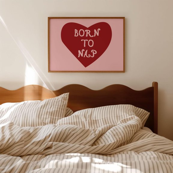 Born To Nap Poster, Red And Hand Drawn Bedroom Wall Art