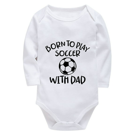 Born To Play Soccer With Dad Going Home Outfit Baby Boy Short Sleeve Baby Girl First Outfit White Baby Clothes Unisex 0-3 Mon
