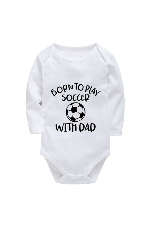 Born To Play Soccer With Dad Going Home Outfit Baby Boy Short Sleeve Baby Girl First Outfit White Baby Clothes Unisex 0-3 Mon