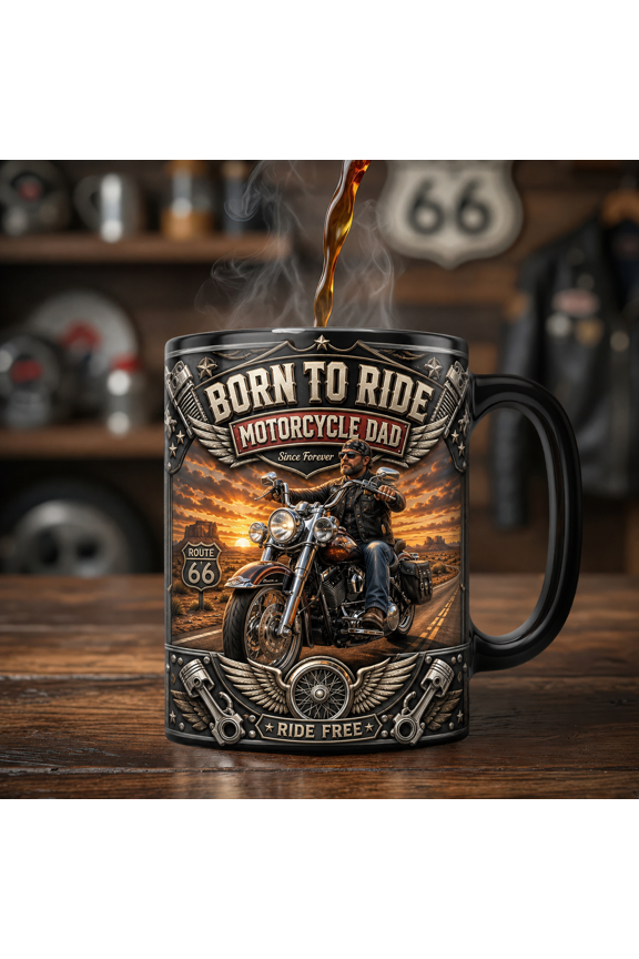 Born To Ride Dad Magic Mug, Motorcycle Dad Mug Gift for Fathers and Biker Dads
