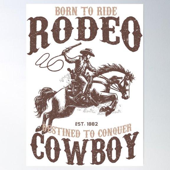 Born To Ride Rodeo Cowboy - Western Adventure Design Poster Wall Art, Modern Wall Decor For Living Room Bedroom, 12x18 UNFRAMED