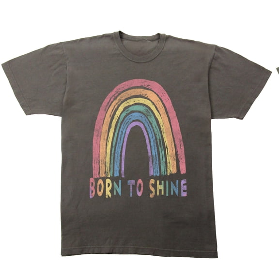 Born To Shine Rainbow Adult Pepper Black Crew Neck Short Sleeve T-shirt - XL