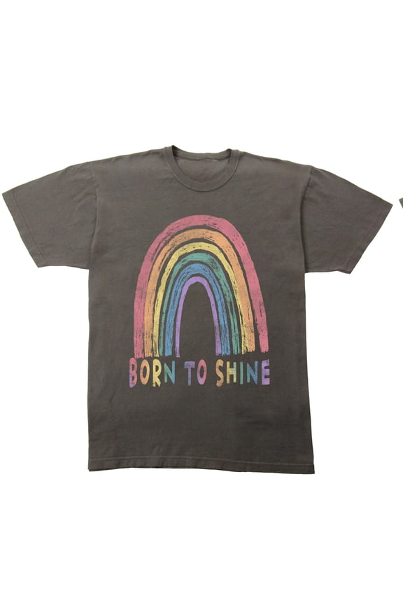 Born To Shine Rainbow Adult Pepper Black Crew Neck Short Sleeve T-shirt - XL
