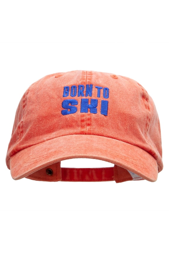Born To Ski Embroidered Unstructured Cotton Cap - Orange OSFM