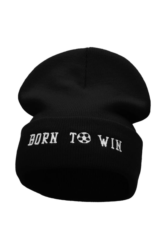 Born To Win Soccer Embroidered 12 Inch Long Knitted Beanie - Black OSFM