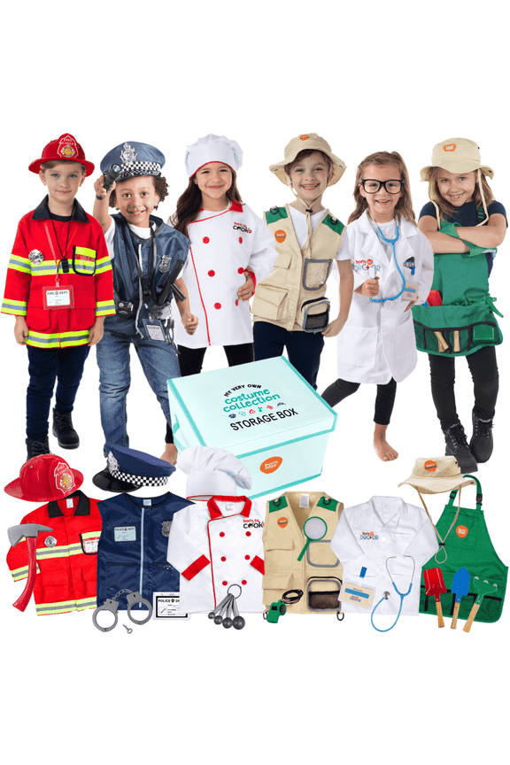 Deluxe Dress Up Costume Set for Kids, 6-in-1 Pretend Play Clothes with 31 Pieces, Ages 3-7