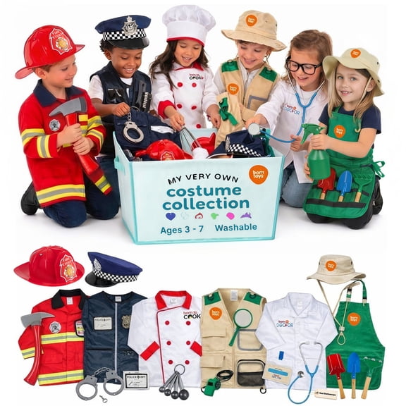 Born Toys Deluxe Dress Up Costume Set for Kids, 6-in-1 Pretend Play Clothes with 31 Pieces, Ages 3-7