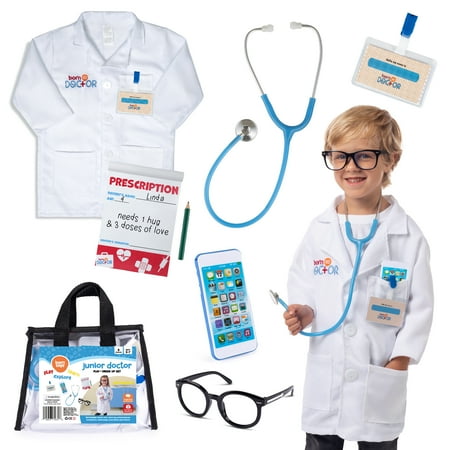 Born Toys Kids Doctor Kit - Kids Doctor Coat, Real Stethoscope, Toy Phone, Eyeglasses, Prescription Pad & Pencil - Pretend Play Doctor Set for Kids Ages 3 & up