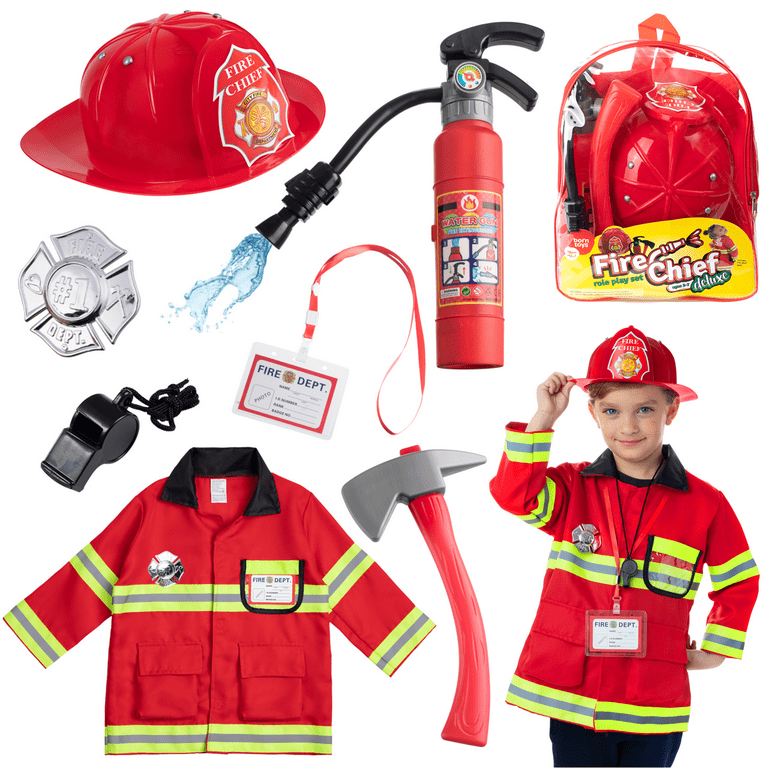 Born Toys Washable Kids Fireman Costume Toy for Kids Boys Girls Toddlers and Children with Complete Firefighter Accessories Color Red