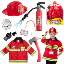 Born Toys Washable Kids Fireman Costume Toy for Kids, Boys ,Girls, Toddlers and Children with Complete Firefighter Accessories, Color Red