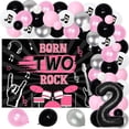 thumbnail image 1 of Born Two Rock Birthday Decorations for Girl Rock and Roll 2nd Birthday Party Supplies with Born Two Rock Background Guitar Balloon Black and Pink Balloon Arch for Rock Band Music Theme Party., 1 of 7