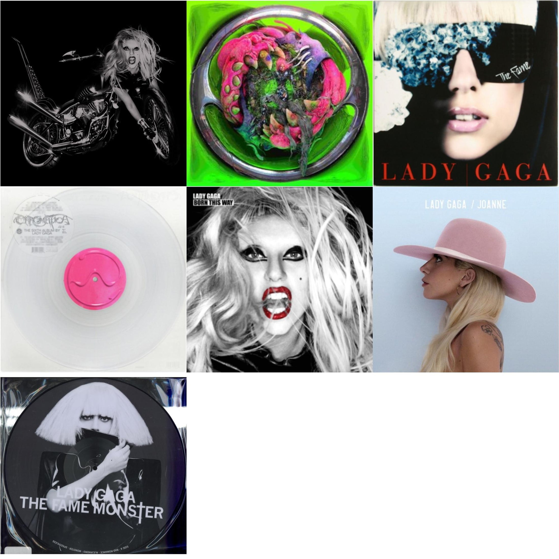 Born This Way - The Tenth Anniversary (3LP) & Dawn Of Chromatica (Clear LP Vinyl) & Fame & Chromatica (Milky Clear LP Vinyl) & Born This Way & Joanne & Fame Monster