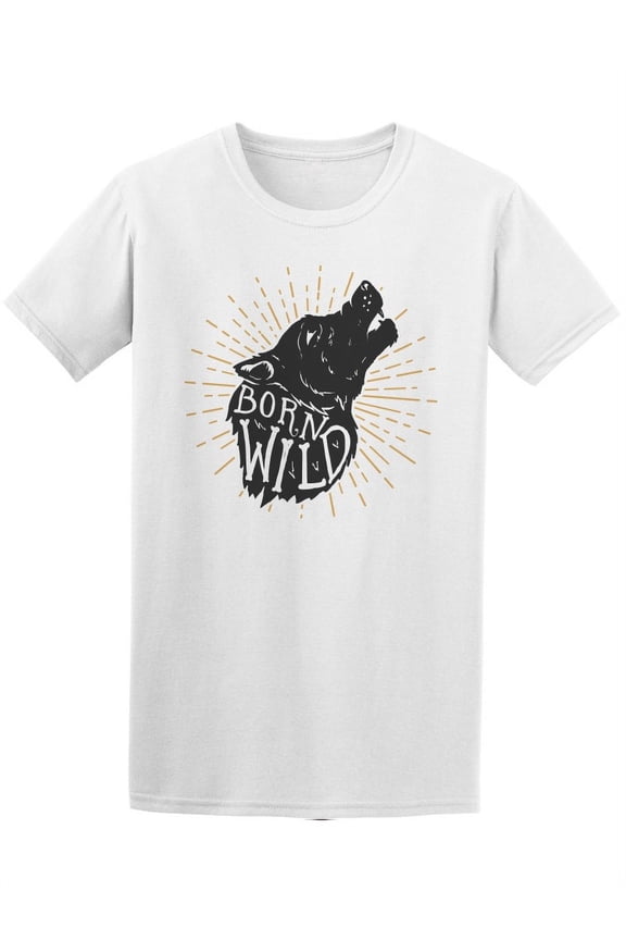 Born Wild Hand Drawn Wolf Design T-Shirt Men -Image by Shutterstock, Male XX-Large